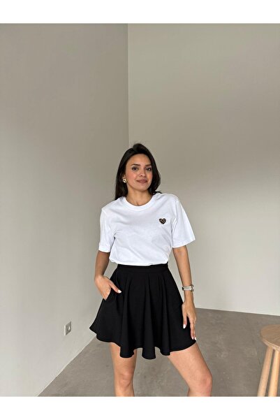 Bade Butik Tricou de bază cu inimă leopard alb