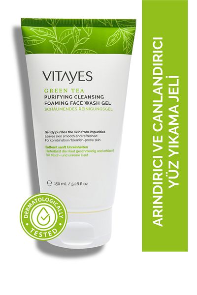 VITAYES Facial Cleansing Gel Green Tea Extract Foam Face Wash Gel for Oily Acne Blackhead Prone Skin