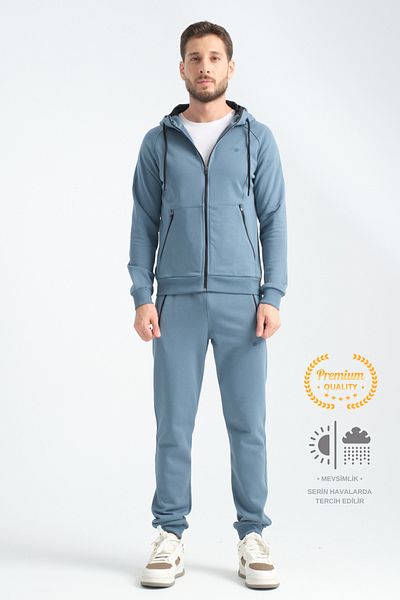 Shooter Forest Green Men's Tracksuit Set Seasonal Minimal Logo Zipper Detailed Hoodie