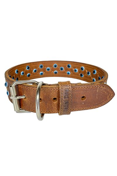 Rebel Dog Premium Genuine Leather Handmade Dog Collar with Evil Eye Beads 66cm//4cm (53cm-62cm Hole Distance)