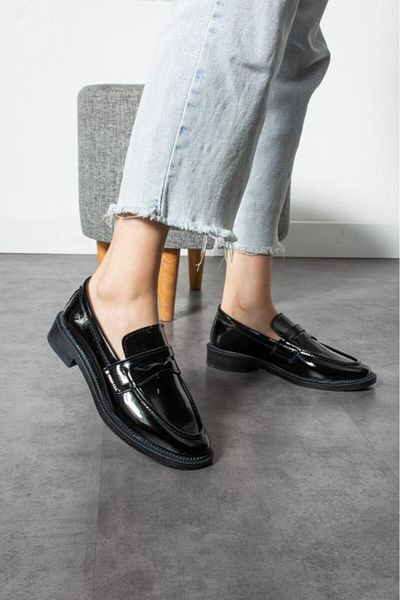 Trendpink Черни лачени меки дамски ежедневни мъжки обувки