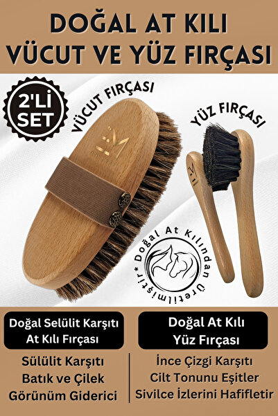 EM AMANOS BEAUTY Doğal 2'li Cilt Bakım Seti Selülit Karşıtı At Kılı Fırçası V...