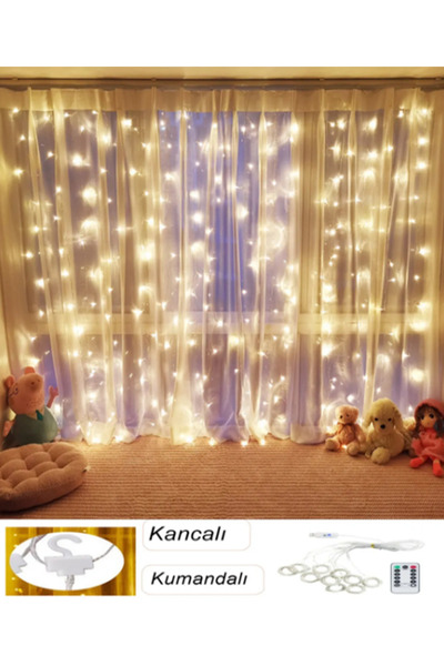 Havana Dekoratif Aydınlatma Led Işıklı Perdesi 300 Led Bakır Tel Perde Dize Işıkları 8 Mod Uzaktan Kumanda