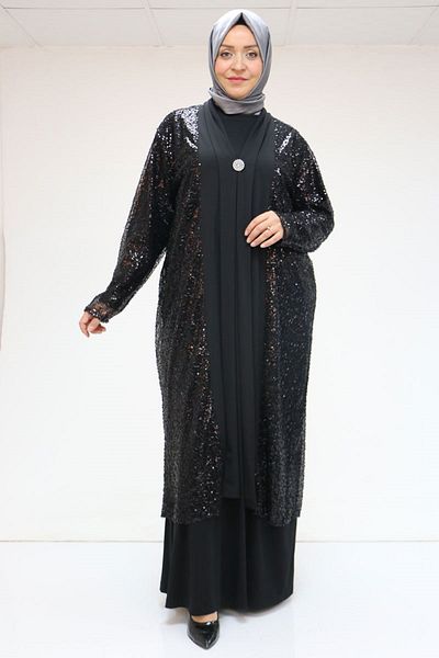 Eslina 47205 Plus Size Sequins -Sandy Dress - Black
