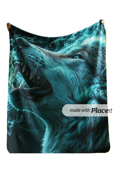 Elmas Dizayn 150X220 cm Tv Armchair Bed - Stain-Proof Blanket, Antibacterial Wolf, Blue