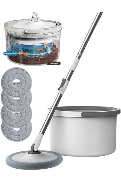 ALMUFARREJ Rotary Squeeze Mop and Bucket Microfiber Mop Pads Hand Free Wringing Floor Clean Mop with 4 Pads