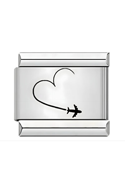 Vamoria Airplane Heart Figured Steel Italian Charm