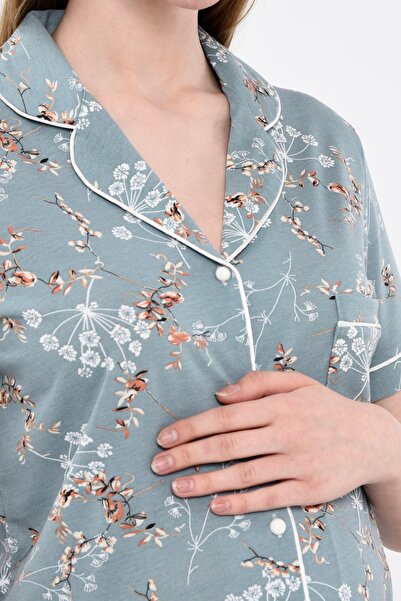 LadyMina Pijama Σετ Πυτζάμες Εγκυμοσύνης και Μητρότητας Πράσινο Floral Lounge