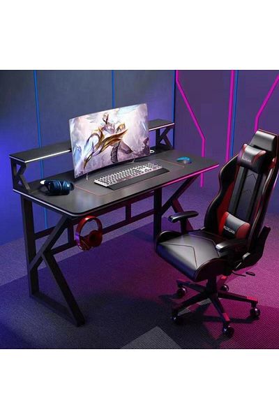 1st K-Shaped Gaming Table with Extra Shelf - 120cm - Black