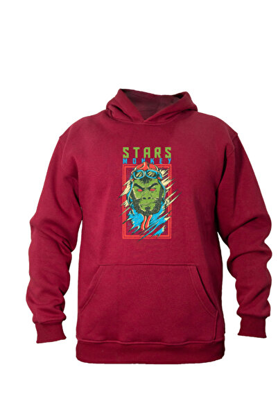 I BORDO KAPŞONLU STARS MONKEY SWEATSHIRT