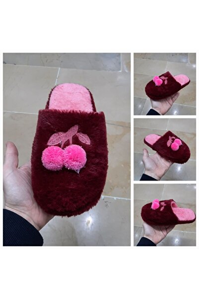 BRGL Жіночі надлегкі, безшумні, нековзні домашні капці з плюшу з малюнком вишні