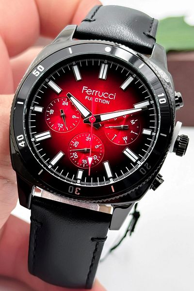 Ferrucci Black Color Leather Cord, Function Men's Wristwatch Bracelet Zmfer159