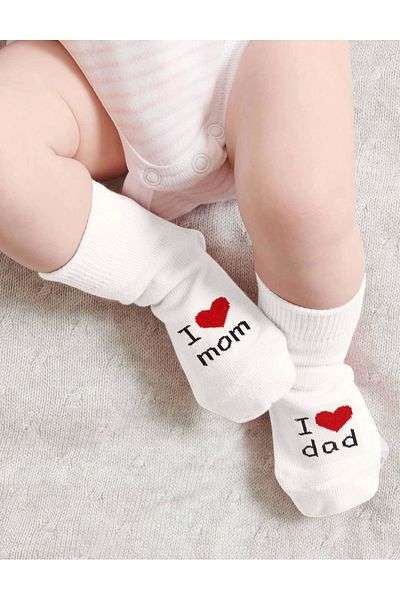 Demin Mom Dad 3-Piece Combed Cotton Socks 10123 Ecru