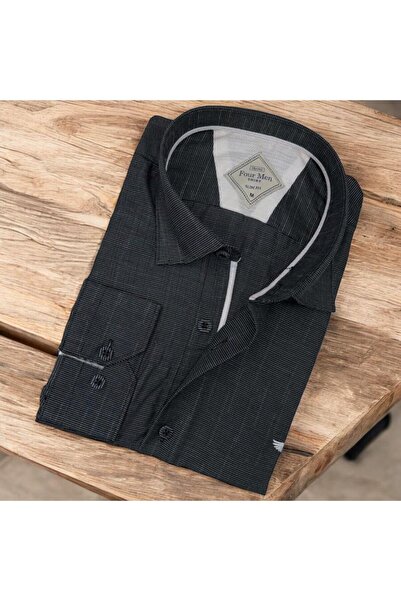 EREN STYLE Pamuk paketa antracit muške košulje dugih rukava (uzorak Slim fit)