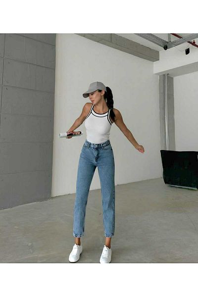 Trn JNS Yasemen Snow Wash Lycra Mom Jean Blugi din denim cu talie înaltă