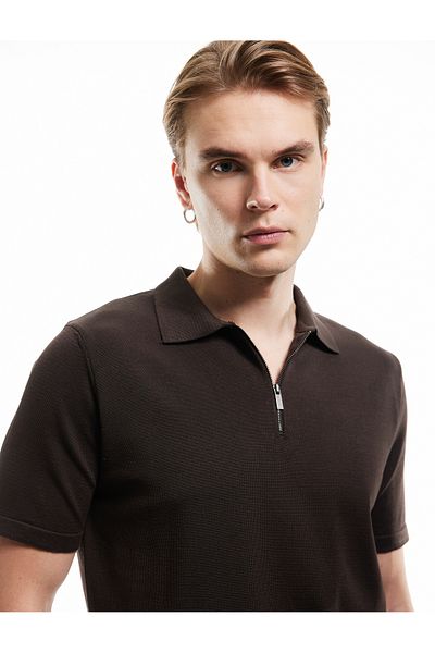 Koton Tricou de bază cu mânecă scurtă din amestec de viscoză cu jumătate de fermoar