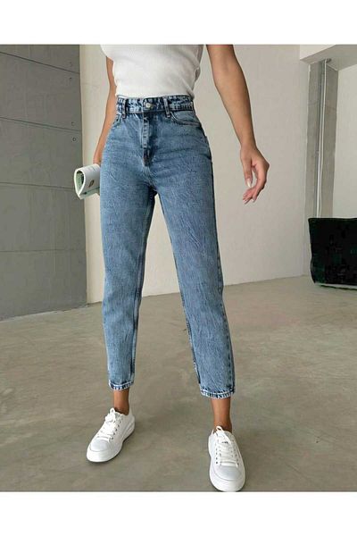Trn JNS Yasemen Snow Wash Lycra Mom Jean Blugi din denim cu talie înaltă