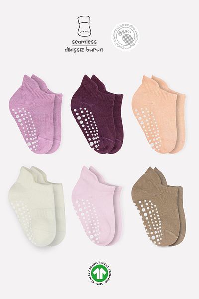 Eng Bistyle 6-Piece Dusty Rose Sneakers - Non-Slip Combed Socks Bs20102