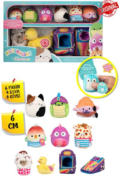 TOYFEST لعبة Micromallows Squishmallows Mini Plush - مجموعة من 6 مجسمات + 4 ملحقات. + 4 مجسمات ملابس - 6 سم - MOD-2