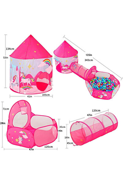 Yelajoy 3 pcs Unicorn Tent Toy,Crawl Tunnel,Ball Pit Pink with Basketball Hoop,for Boys and Girls Play