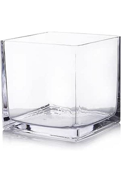 AKDC Cube Glass Vase, 6x6 Inch Clear Square Vase for Flowers, Candles & Wedding Décor (Set of 1)