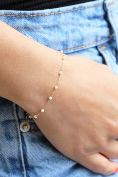 Glorria Kadın Altın İncili Sıra Bileklik DM0034-B