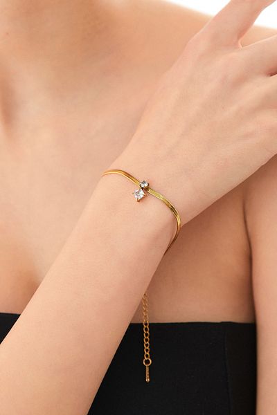 Fulla Moda Italian Chain Steel Bracelet - Stone Detailed