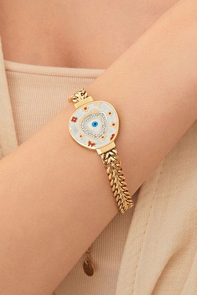 Fulla Moda Evil Eye Beaded Steel Bracelet