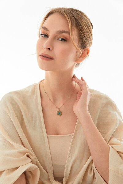 Fulla Moda Taş Detaylı Kare Çelik Kolye