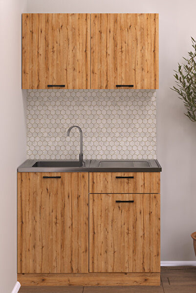 Fly Mobilya 100 cm Felix Mutfak Evyeli Mini Mutfak Alt Üst Takım