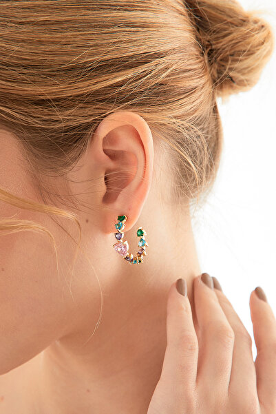 Fulla Moda Taşlı Yarım Halka Küpe