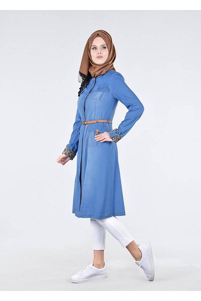 TRENDTESETTÜR Γυναικείο Μπλε T 1747 Maryel Flamed Hijab Trench