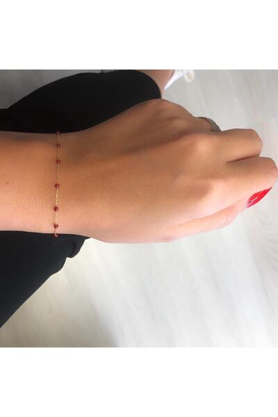 Glorria Kadın Altın Kırmızı Taşlı Bileklik DM0050-K