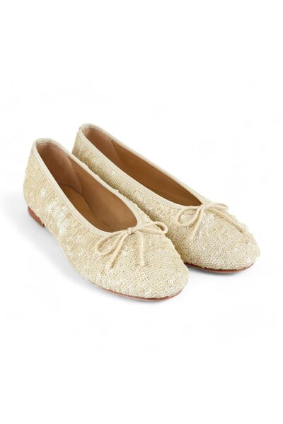 Demirel Ekru Payet Işlemeli Kumaş Babet Ayakkabı