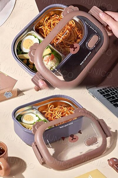 Munico Çocuklar Bento Kutusu Tekrar Kullanılabilir Gıda Sınıfı Büyük Kapasiteli Bölmeli Kutu Suyla Dolan