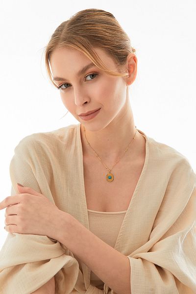 Fulla Moda Square Steel Necklace with Stone Detail