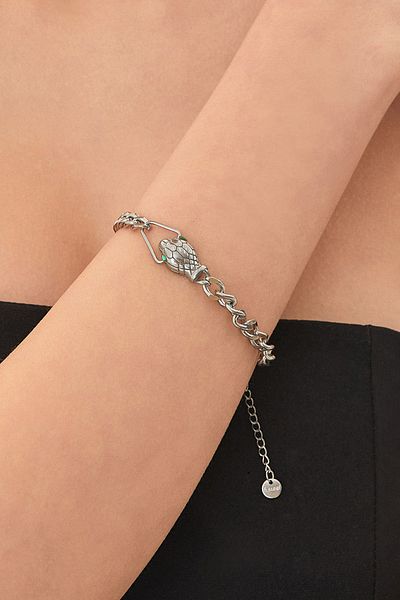 Fulla Moda Snake Figured Gourmet Chain Steel Bracelet