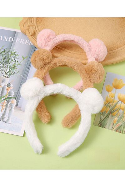 REBORN DESIGN Furry Fluffy Pink Color Crown with Pompom Ear Figure