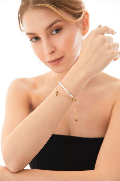Fulla Moda Steel Bracelet with Pearl Stone Detail