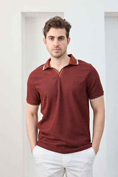 RAVANELLI Men's Non-Shrink Cotton Fabric Slim Fit Slim Fit Polo Neck T-Shirt