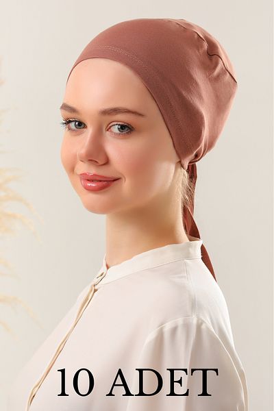 Melodi Scarf Γυναικείο Hijab Seamless Set Bonnet Cinnamon 10 τεμαχίων Δεμένο χτενισμένο βαμβακερό καπό