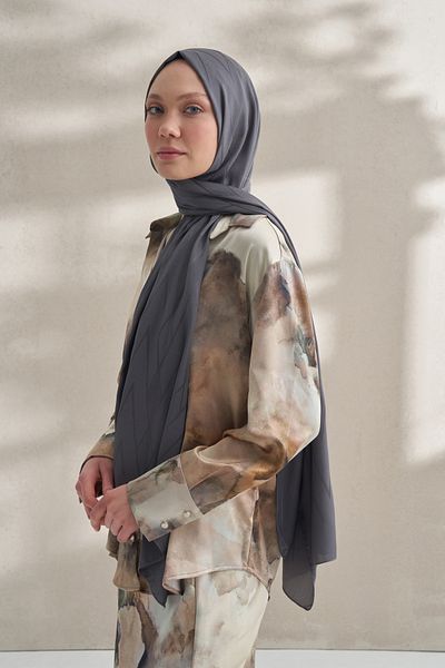 ARMANDA Crepe Jacquard Prism Pattern Shawl - Smoked