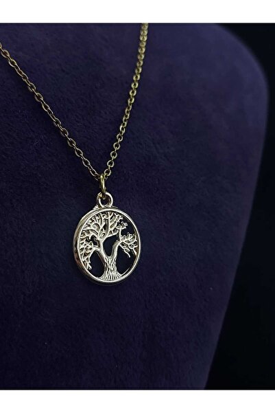 sarıyer silver Yaşam Ağacı Model Hayat Ağacı Figürlü Minimal Altın Kaplama Taşsız Çelik Kolye