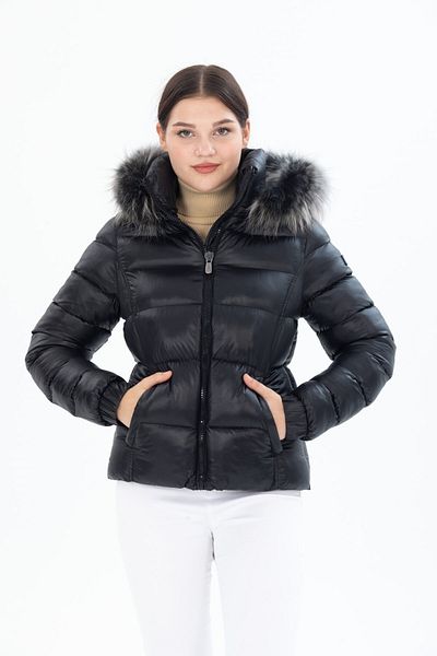G-FOX Women's Short Detachable Fur Hooded Padded Puffer Jacket 8347