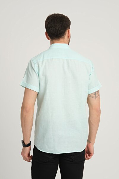 G-FOX Ανδρικό πουκάμισο από βαμβακερό λινό με κανονική εφαρμογή - τσέπη, γιακάς με κουμπιά, κοντό μανίκι 2518