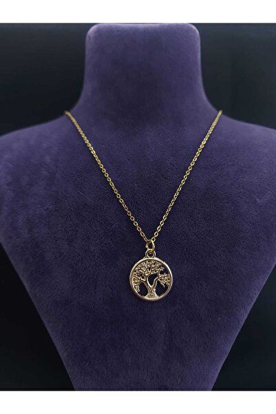 sarıyer silver Yaşam Ağacı Model Hayat Ağacı Figürlü Minimal Altın Kaplama Taşsız Çelik Kolye