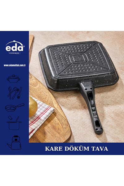 Eda مقلاة شواء من الحديد الزهر مربعة الحجم كبيرة الحجم