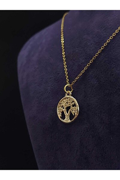 sarıyer silver Yaşam Ağacı Model Hayat Ağacı Figürlü Minimal Altın Kaplama Taşsız Çelik Kolye