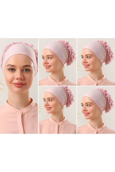 Melodi Scarf Πούδρα καπό 5 τεμαχίων Hijab για γυναίκες - με βολάν και λεπτομέρεια ραφής