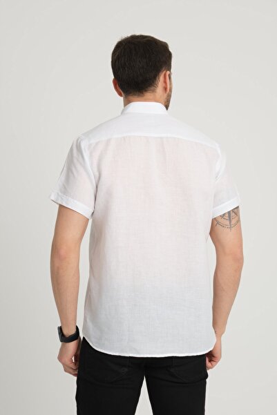G-FOX Ανδρικό πουκάμισο με κανονική εφαρμογή με κλασικό γιακά με κουμπιά και κοντό μανίκι από βαμβακερό λινό πουκάμισο 2518